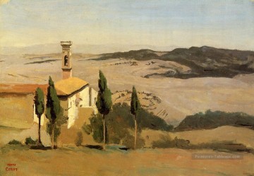 romantique romantisme Tableau Peinture - Volterra Church et Bell Tower plein air romantisme Jean Baptiste Camille Corot